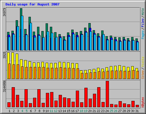 Daily usage for August 2007