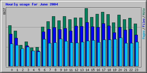 Hourly usage for June 2004